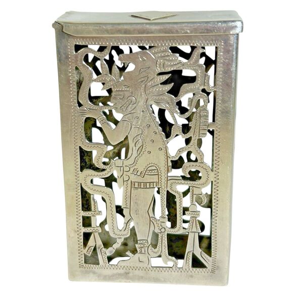 Vintage Rare GUATEMALA 900 Silver Cigarette Case Mayan Quetzalcoatl Art Cutwork